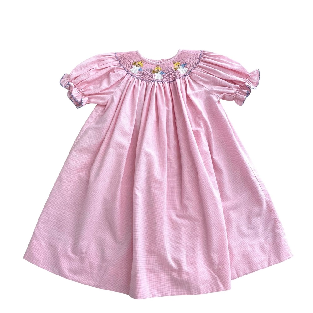Southern Sunshine smocked‎ plaid bishop dress Size 3 pink white angels church